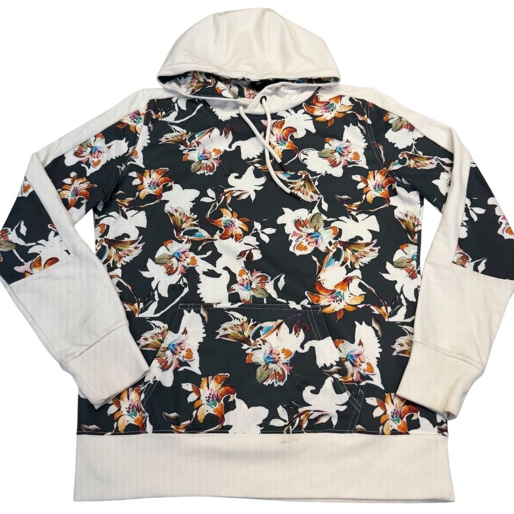 Hooey Womens Small Floral Hoodie Black White Pullover Western Cowgirl Top